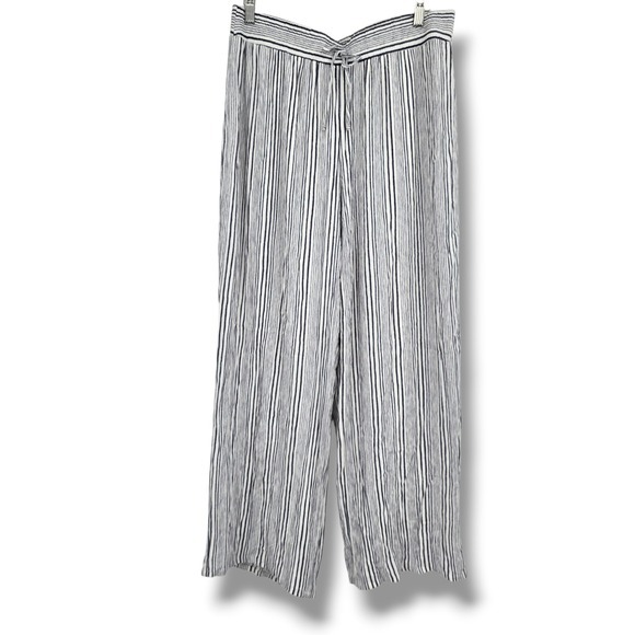 AGB Pants - AGB Womens Navy White Striped Wide Leg Palazzo Pants Smocked Waist L